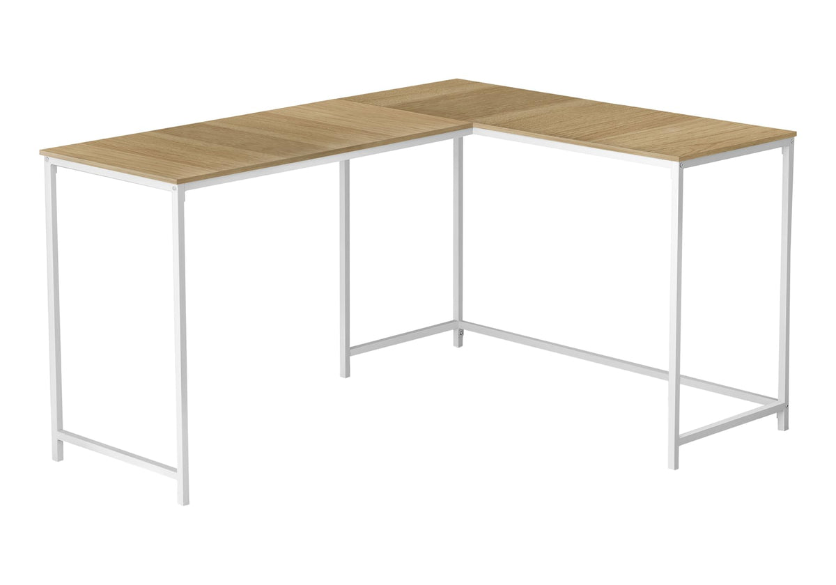 Monarch Specialties I 7397 Computer Desk, Home Office, Corner, 58' L, L Shape, Work, Laptop, Metal, Laminate, Natural, White, Contemporary, Modern