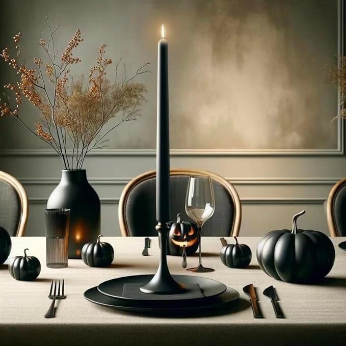 Pickood 12-Inch Tall Dripless Taper Candles Set Of 4 - Black Tapered Candles, Perfect For Halloween - Smokeless, Unscented, Long
