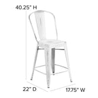Flash Furniture Carly Commercial Grade 24" High White Metal Indoor-Outdoor Counter Height Stool with Back and Gray Polystyrene Seat