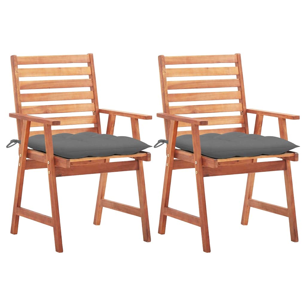 vidaXL Patio Dining Chairs with Cushions, Weather-Resistant, Contemporary & Cozy, Solid Acacia Wood, Outdoor Furniture- Set of 2, Grey