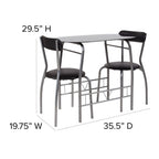 Flash Furniture Sutton 3 Piece Space-Saver Bistro Set with Black Glass Top Table and Black Vinyl Padded Chairs