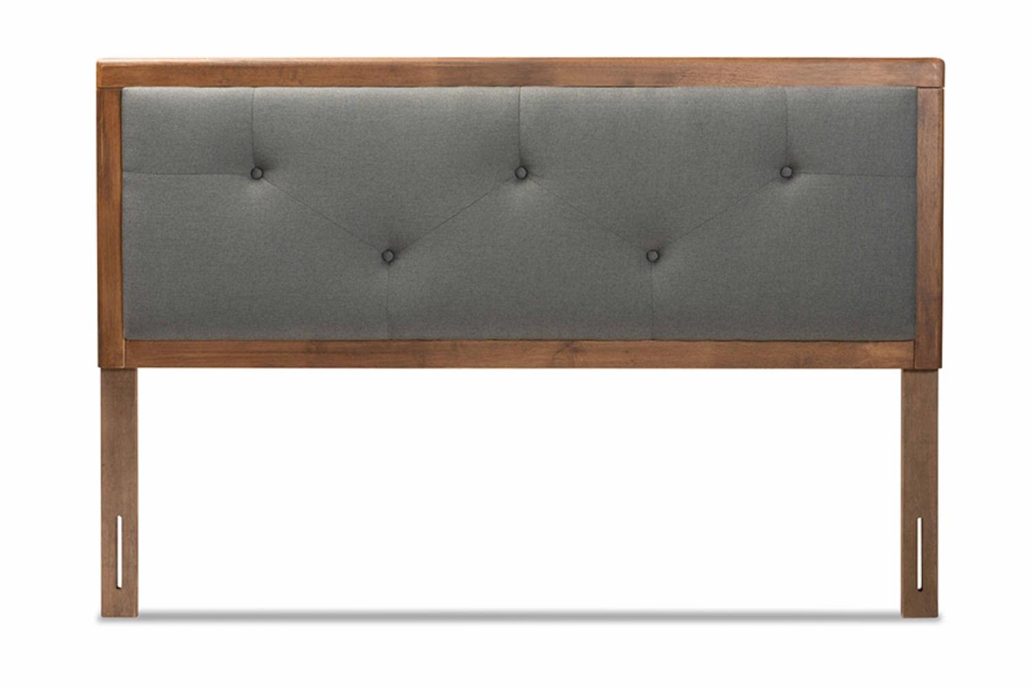 Baxton Studio Abner Modern and Contemporary Transitional Dark Grey Fabric Upholstered and Walnut Brown Finished Wood Full Size Headboard