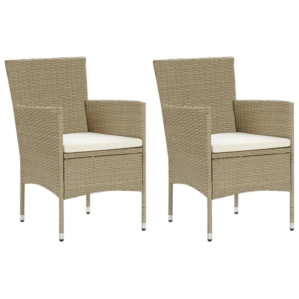 vidaXL Patio Dining Set 3 Piece with Cushions Poly Rattan Beige Garden Chair and Glass Table