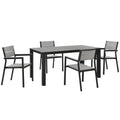 Modway Maine Aluminum 5-Piece Outdoor Patio Dining Set with 63 Dining Table and Four Dining Armchairs in Brown Gray