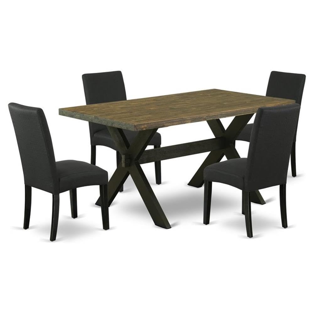 East West Furniture X676Dr124-5 5 Piece Dining Room Table Set Includes A Rectangle Kitchen Table With X-Legs And 4 Black Color Linen Fabric Parson Dining Chairs, 36X60 Inch, Multi-Color