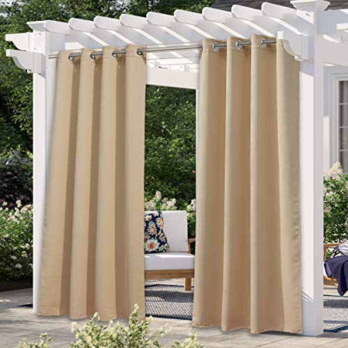 Nicetown Outdoor Patio Curtains Waterproof, Rustproof Stainless Steel Grommet Porch Decor Thermal Insulated Tent Curtain Drape F