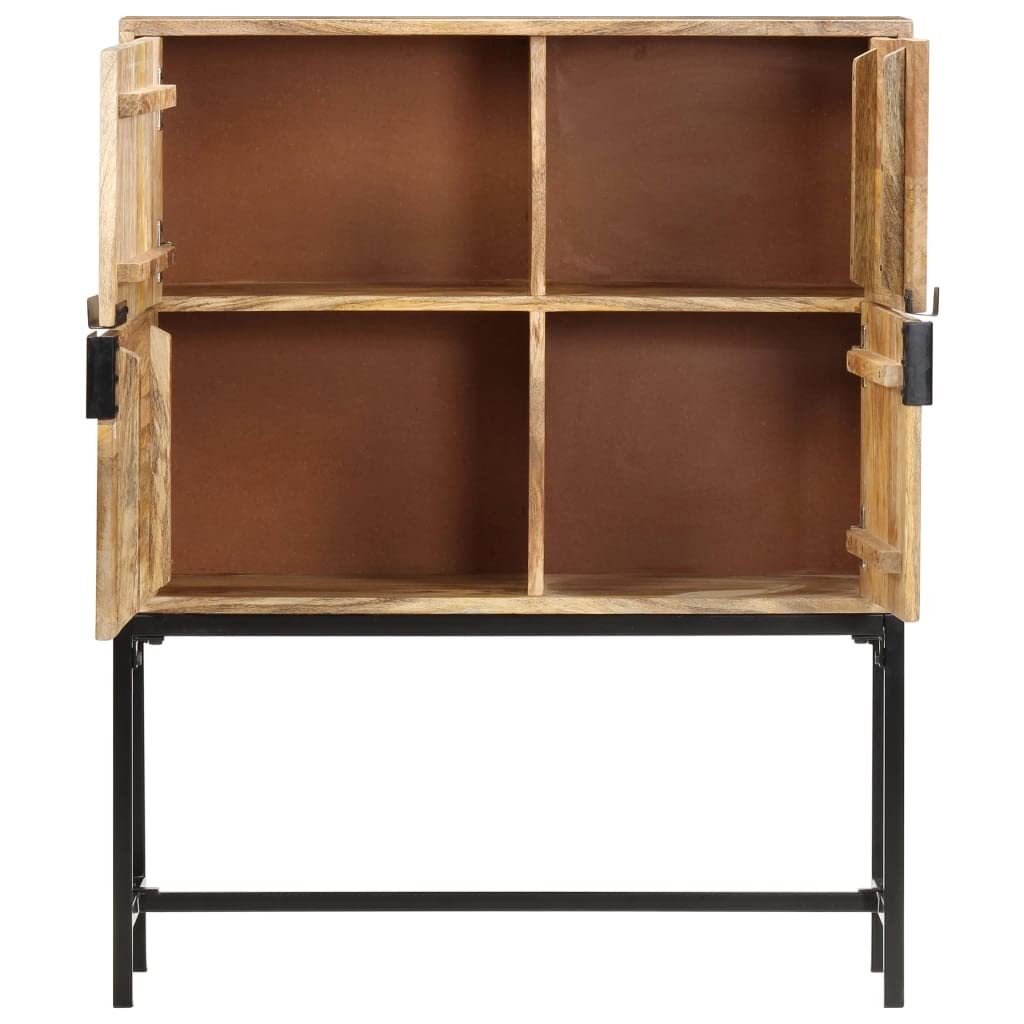 vidaXL Rustic Solid Mango Wood Highboard with Powder Coated Steel Legs and 4 Doors for Storage - Brown & Black, Size 31.5&quot;x11.8&quot;x39.4&quot;