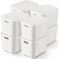 Tuanse 8Pcs White Plastic Storage Bins with Lid, White, 14 x 10.5 x 9.6 In