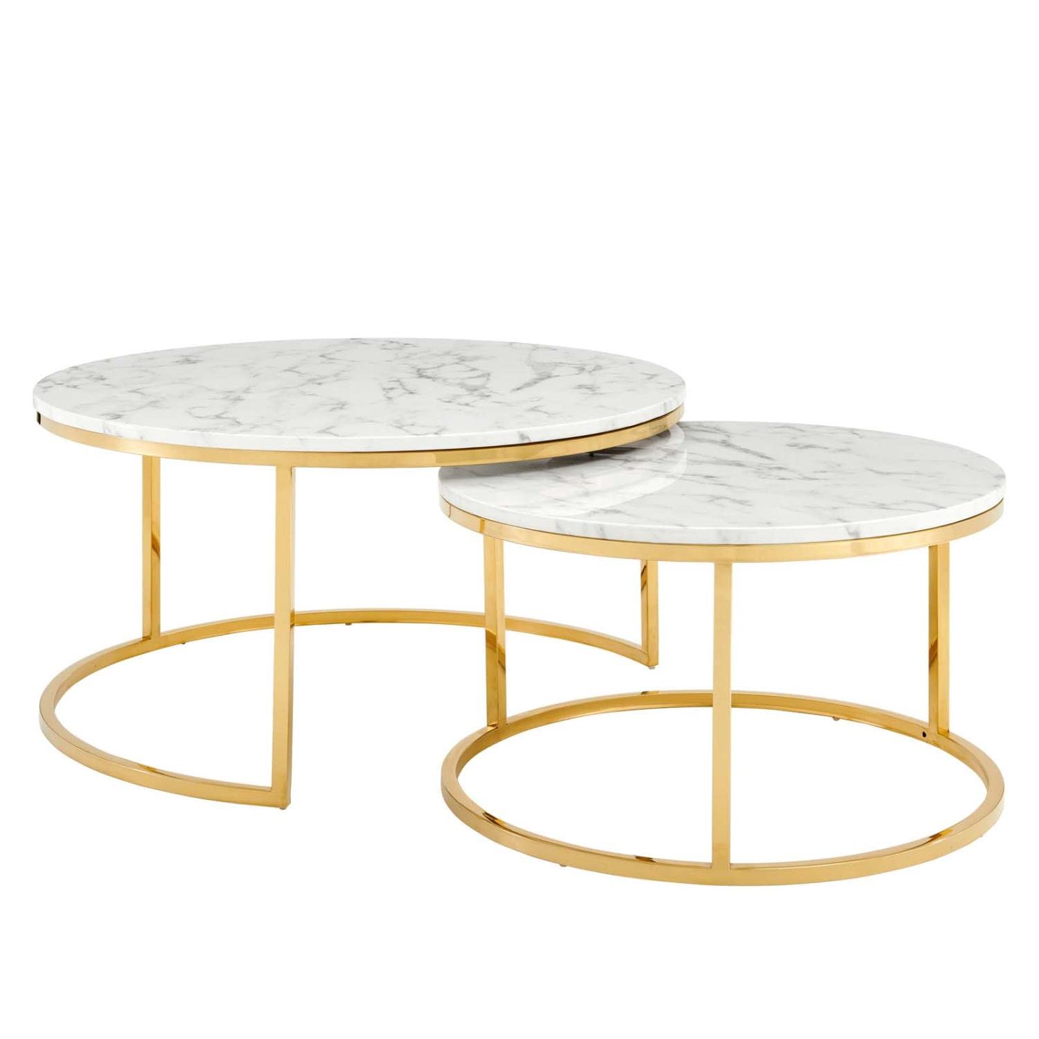 Modway Ravenna Artificial Marble Coffee Table In Gold White, 35.5 X 35.5 X 18