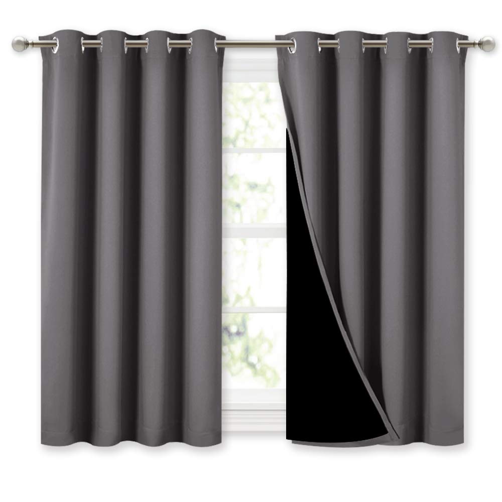 NICETOWN 100% Blackout Curtains with Black Liners, Thermal Insulated Full Blackout 2-Layer Lined Curtains, Energy Efficiency Win