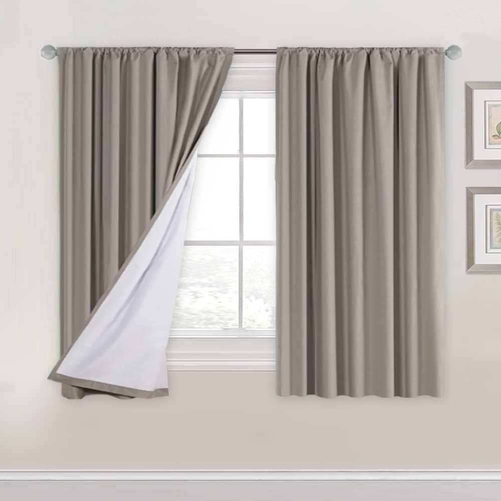 H.Versailtex 100% Blackout Curtains 54 Inches Long Light Blocking Drapes With White Liner For Small Window Soundproof Window Tre