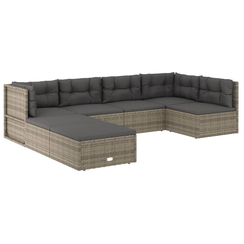 vidaXL 7-Piece Patio Lounge Set - Weather-Resistant Gray Poly Rattan, Comfortable Thick Cushions, Adjustable Corner Sofa, Versatile Modular Design, Steel Powder-Coated Frame