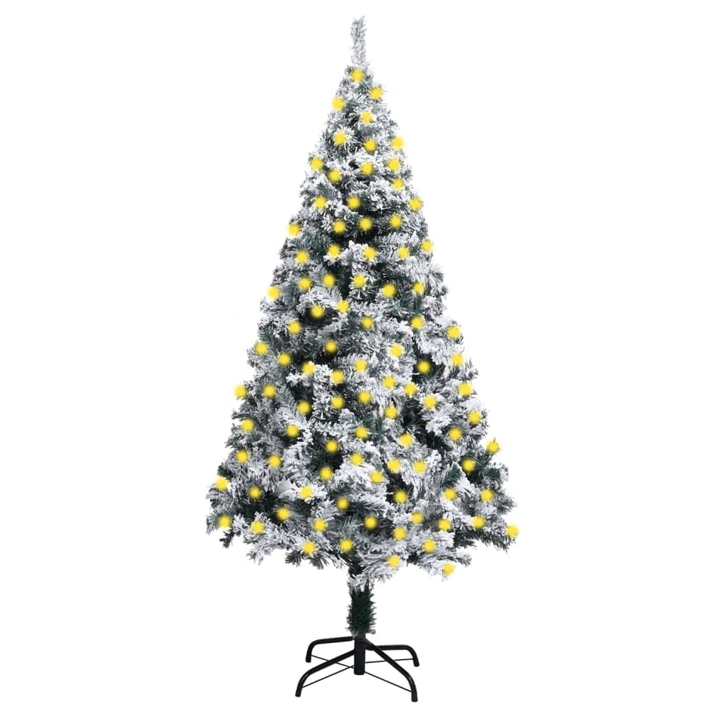 vidaXL Artificial Christmas Tree - 94.5&quot; Tall Green Tree with LED Lights and Flocked Snow, PVC Material, USB Powered, Reusable, with Metal Stand