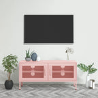 vidaXL Industrial Style TV Stand in Pink Steel, Adjustable Height, Cable Management System, 41.3"x13.8"x19.7", 2 Doors and 1 Shelf, Maximum Loading 220.5lb