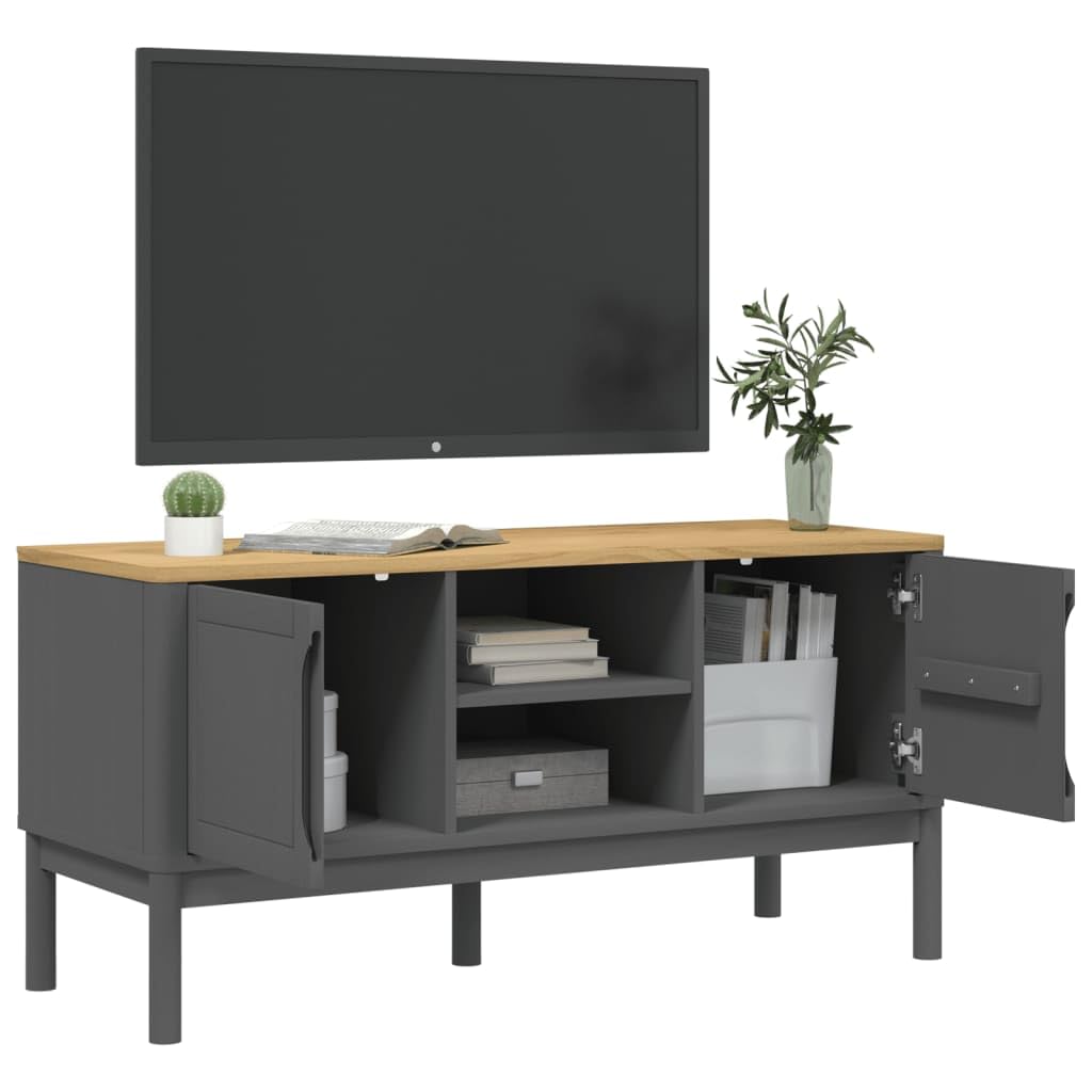 vidaXL TV Stand Floro - Gray Solid Pine Wood TV Cabinet - 44.9"x16.9"x21.7" for 51"-60.1" TVs - Modern Storage Unit with Practical Doors