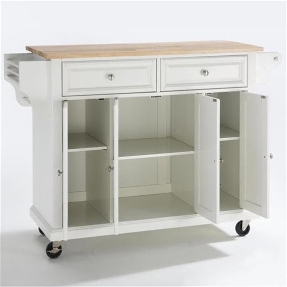 Crosley Furniture Full Size Wood Top Rolling Kitchen Island Storage Cart, Microwave Stand, Spice Rack, White