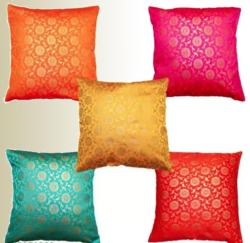 Vireo Jaipur Artsilk Multicolour Cushion Cover Set Of 5 Pcs 12X12 Inch