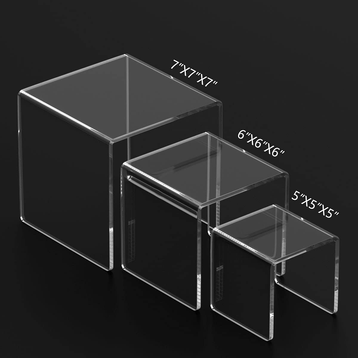 Hiimiei Clear Acrylic Display Risers 2 Sets, 3-Tier Risers Stands Showcase For Amiibo Funko Pop Figures, Dessert, Jewelry-5''X6'