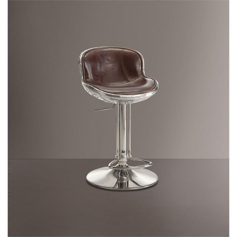 Acme Brancaster Swivel Adjustable Bar Stool in Vintage Brown Top Grain Leather