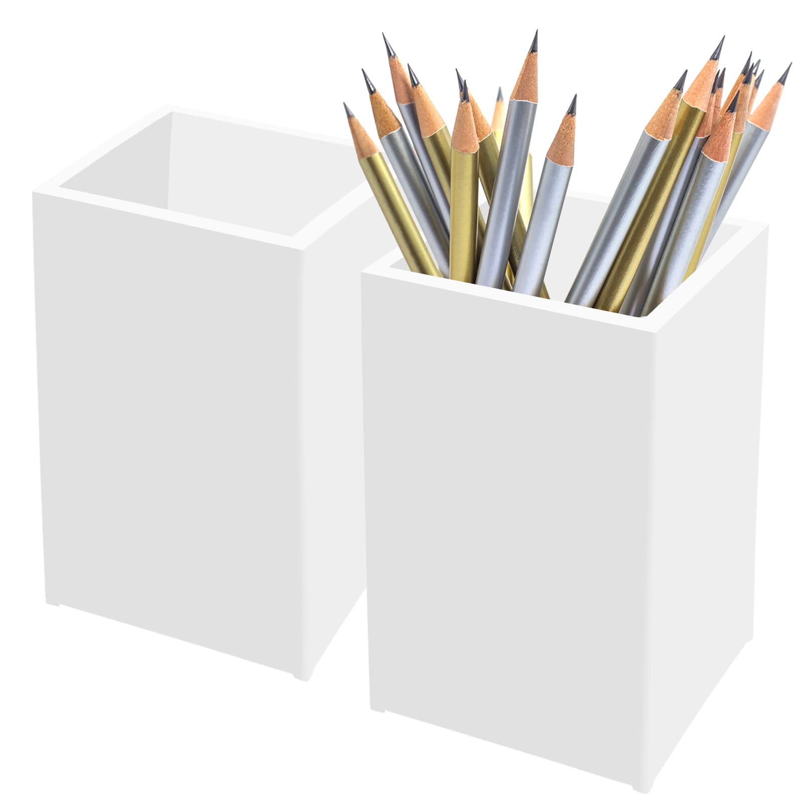 White Acrylic Pencil Pen Holder Cup 2 Pack,Desk Accessories Holder,Makeup Brush Storage Organizer,Modern Design Desktop Statione