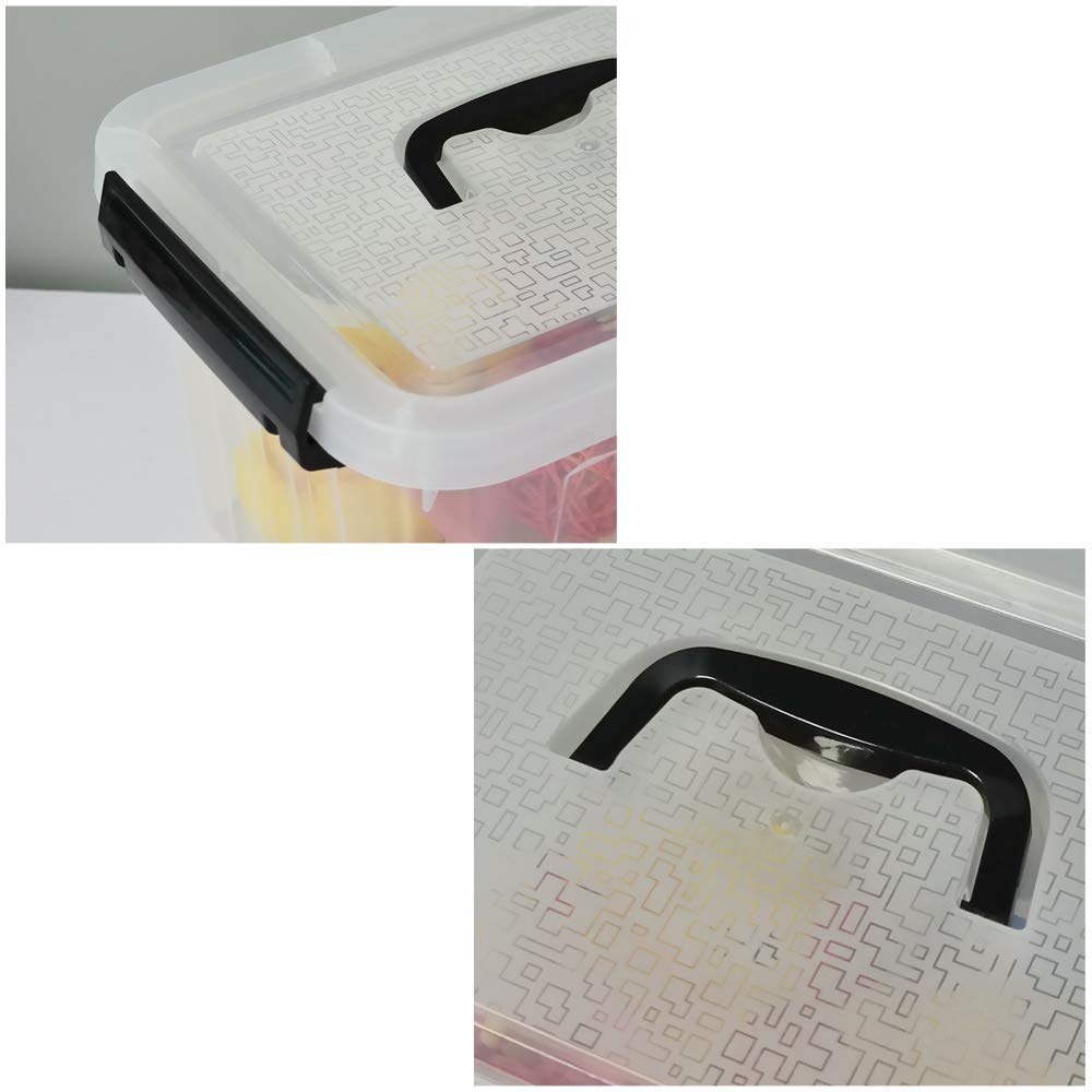 Easymanie 6 Quart Plastic Storage Bin With Black Handle, Clear Latching Boxes, Pack Of 6
