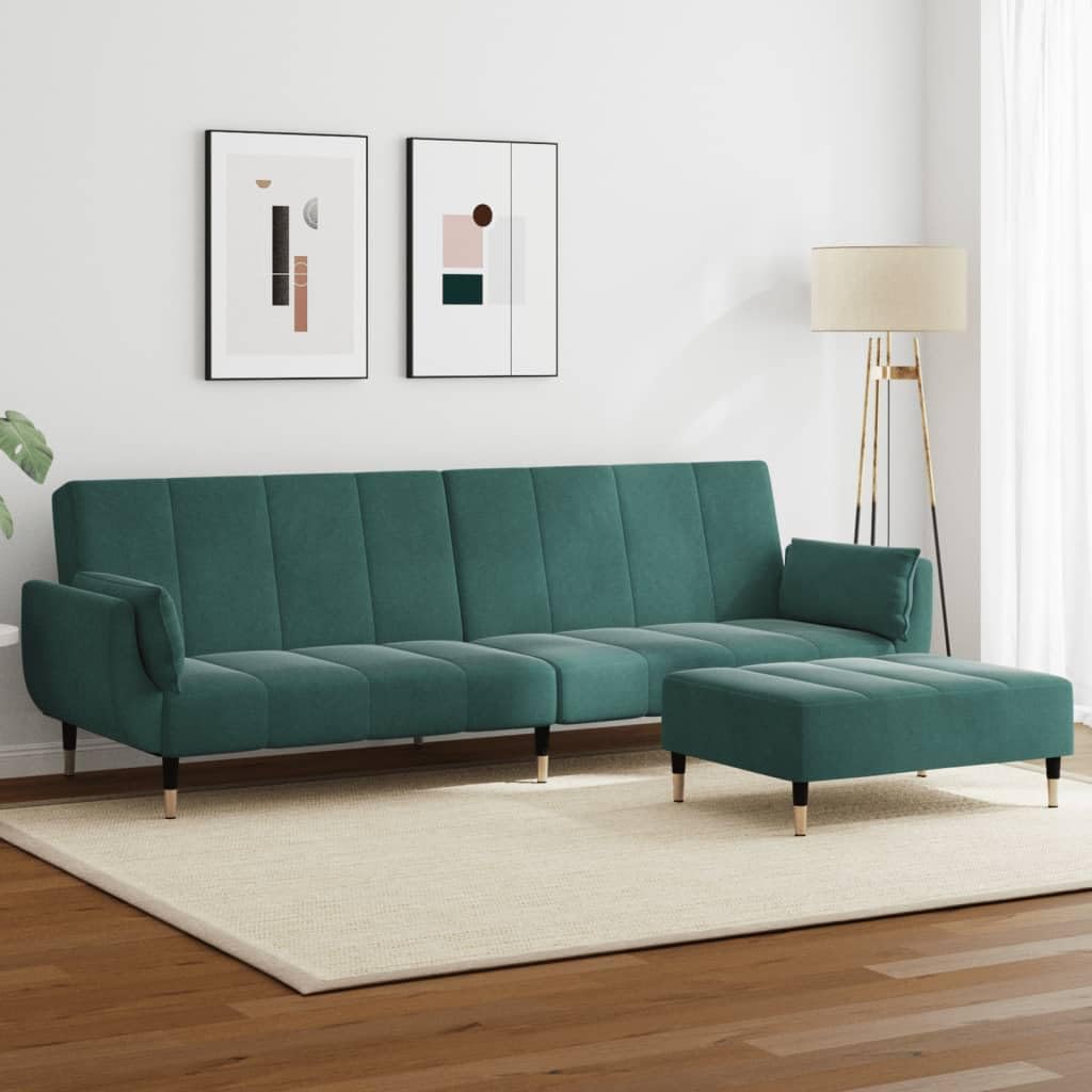 vidaXL 2 Seater Sofa Bed with Stool Dark Green Velvet Sofa Bed with Footstool Folding Sofa Bed 2 Seater Sofa Bed