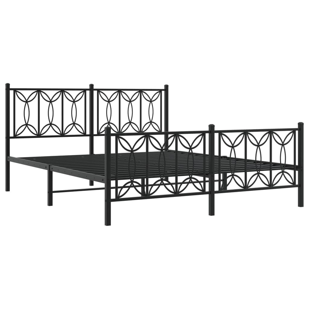 vidaXL Metal Bed Frame without Mattress with Footboard Black 63inchx78.7