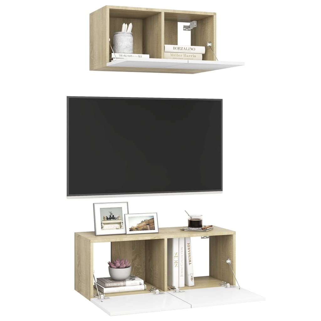 vidaXL TV Cabinet Set 2 Piece Home Living Room Furniture TV Stand HiFi Stereo Cabinet Media Unit Entertainment Center Black Engineered Wood