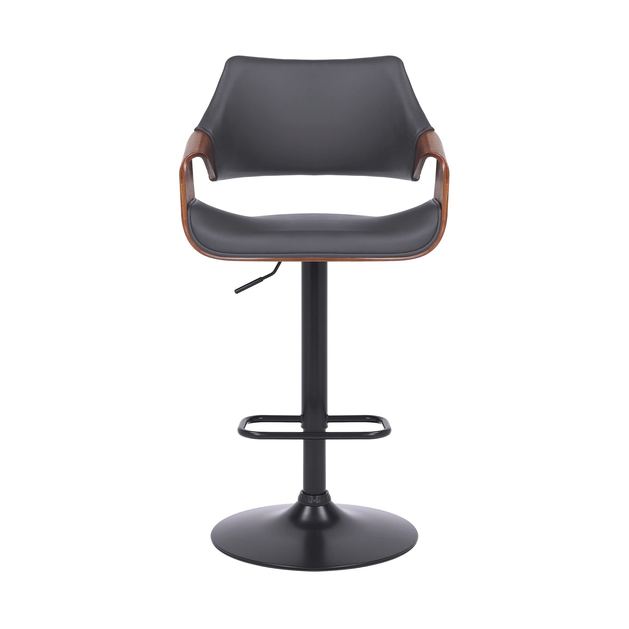HomeRoots Gray Wood, Metal, Foam Faux Leather Grey Faux Leather Walnut Wood and Black Swivel Adjustable Bar Stool