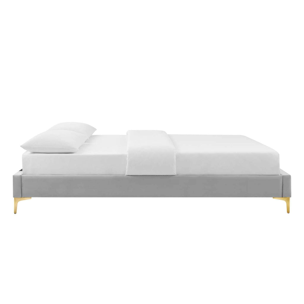 Modway Mod-6305-Lgr Sutton Twin Performance Velvet Bed Frame, Light Gray