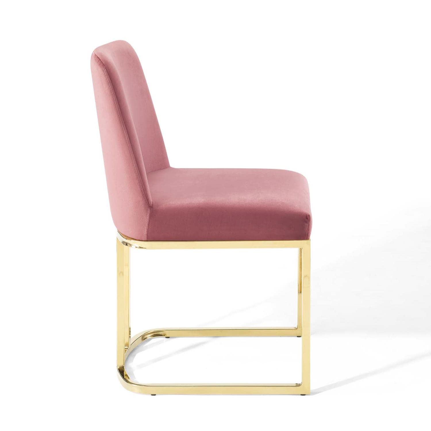 Modway Amplify Sled Base Performance Velvet Dining Side Chair, Gold Dusty Rose