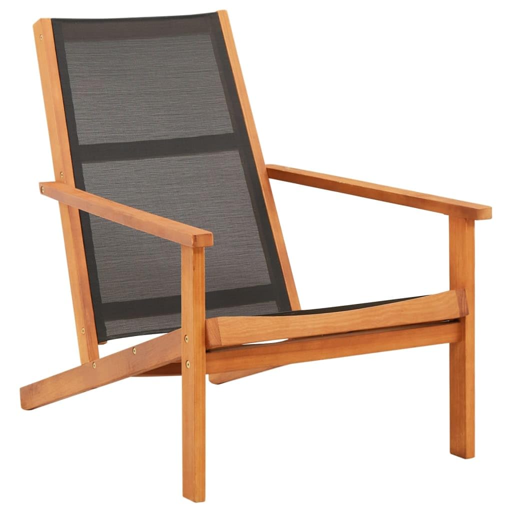 vidaXL Patio Lounge Chair - Outdoor Lounging Piece in Black, Constructed with Solid Eucalyptus Wood and Breathable Textilene Fabric