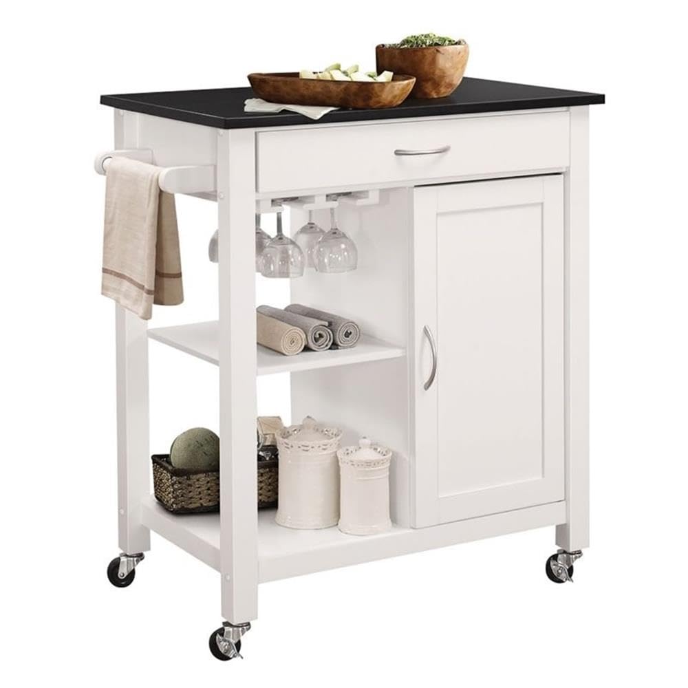 Acme Ottawa 1-Drawer Wooden Kitchen Cart with 1 Door in Black and White