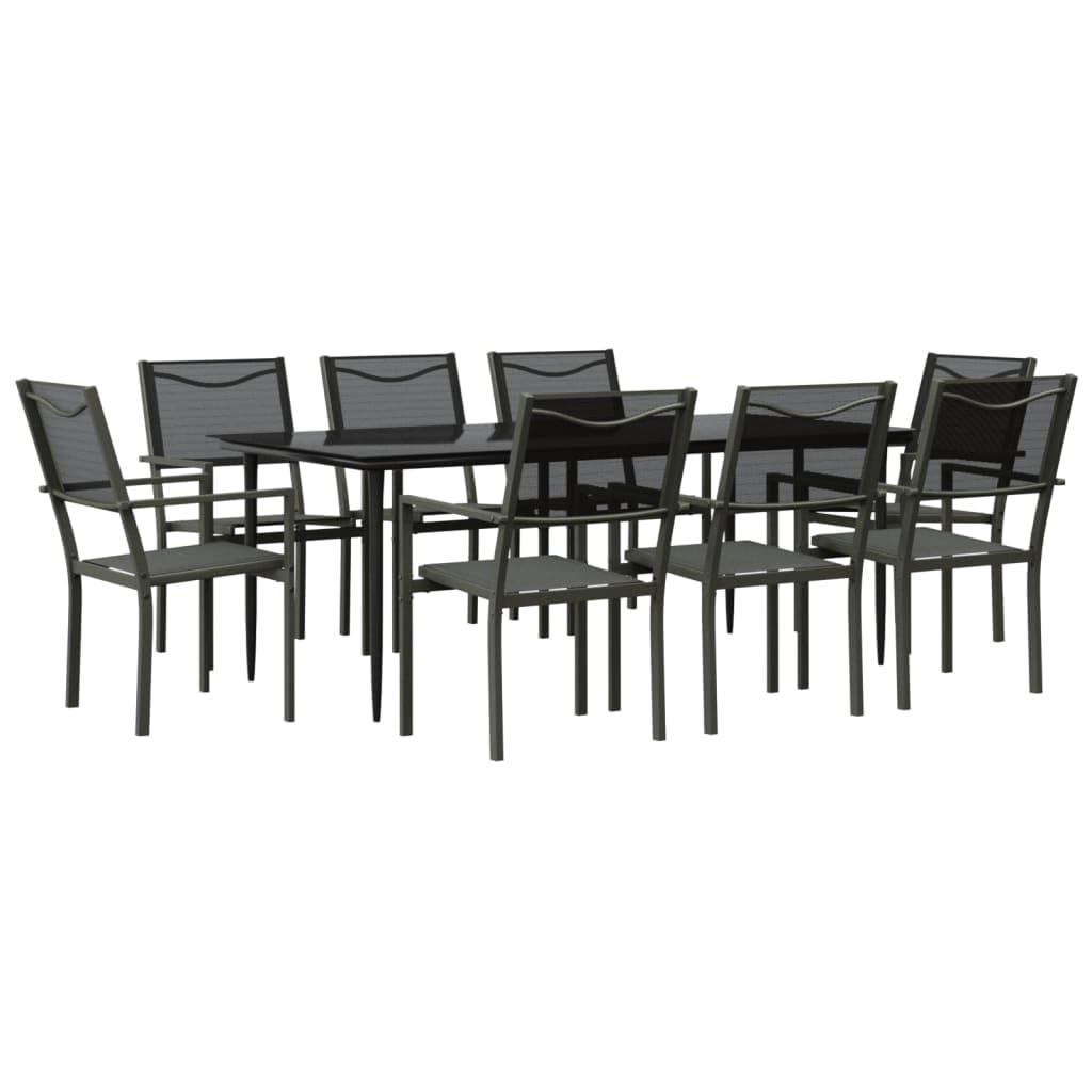 vidaXL 7-Piece Outdoor Patio Dining Set - Powder-Coated Steel and Textilene Material with Tempered Glass Tabletop - Black