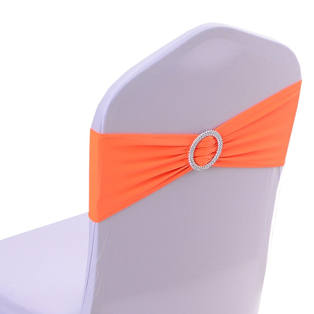 Ieventstar Chair Sashes Chair Bow Chair Decoration Spandex Stretch Band With Buckle Slider For Wedding Party Events 10Pcs (Orange)