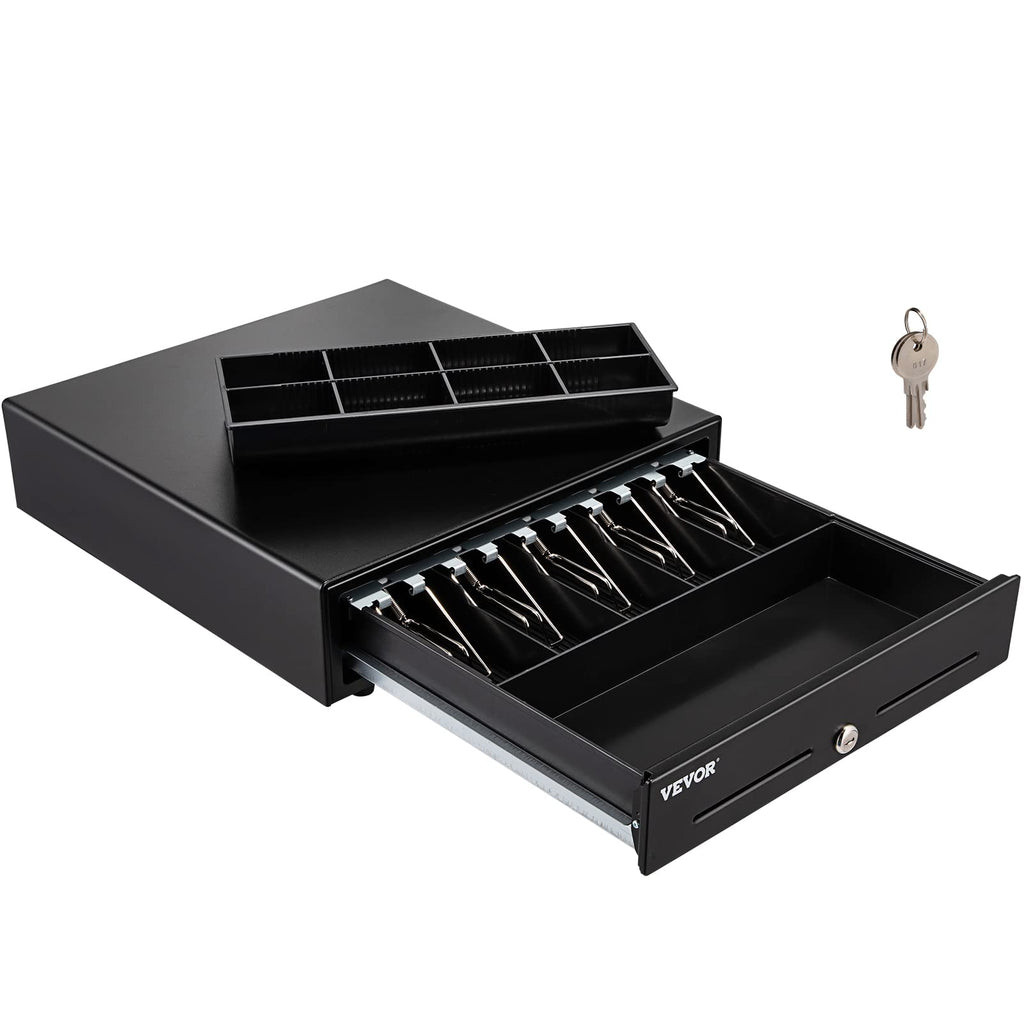 Vevor Cash Register Drawer, 13' 2 Unlocking Ways, Fully Removable Design With 4 Bill 5 Coin Cash Tray, 2 Keys Included, Compact