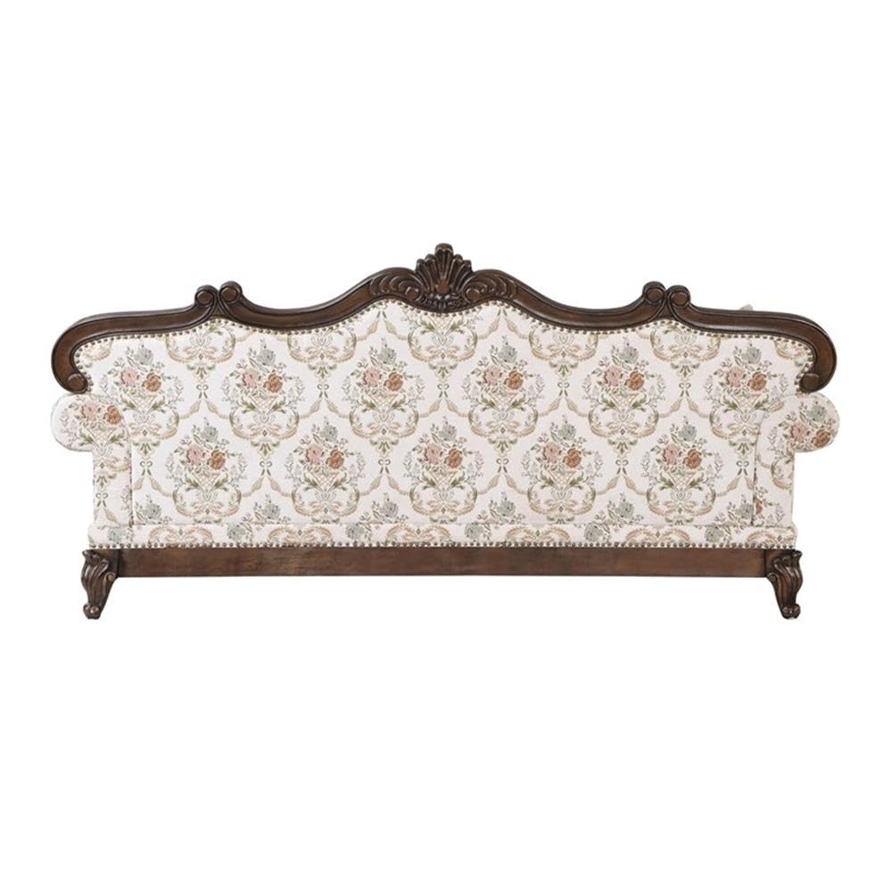 Acme Nayla Fabric Floral Upholstered Rolled Arms Sofa with 4 Pillows Walnut
