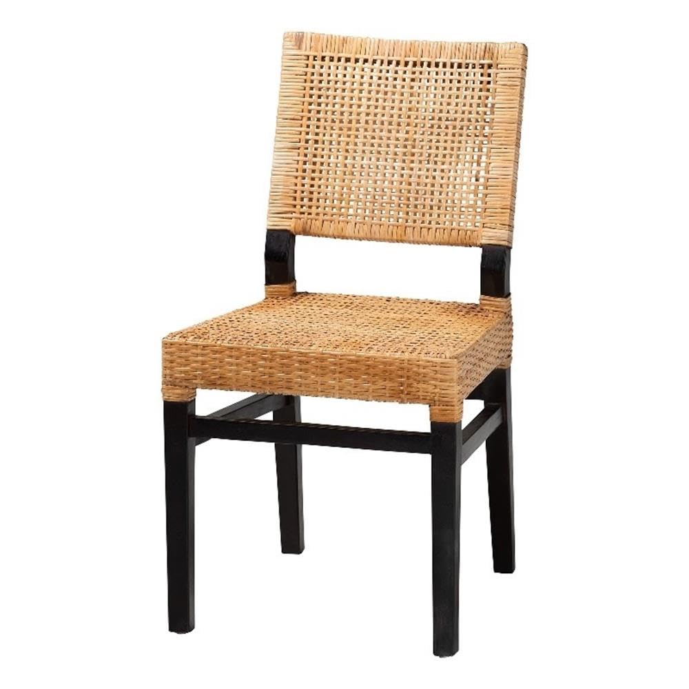 Baxton Studio Lesia Modern Bohemian Natural Brown Rattan and Espresso Brown Mahogany Wood Dining Chair