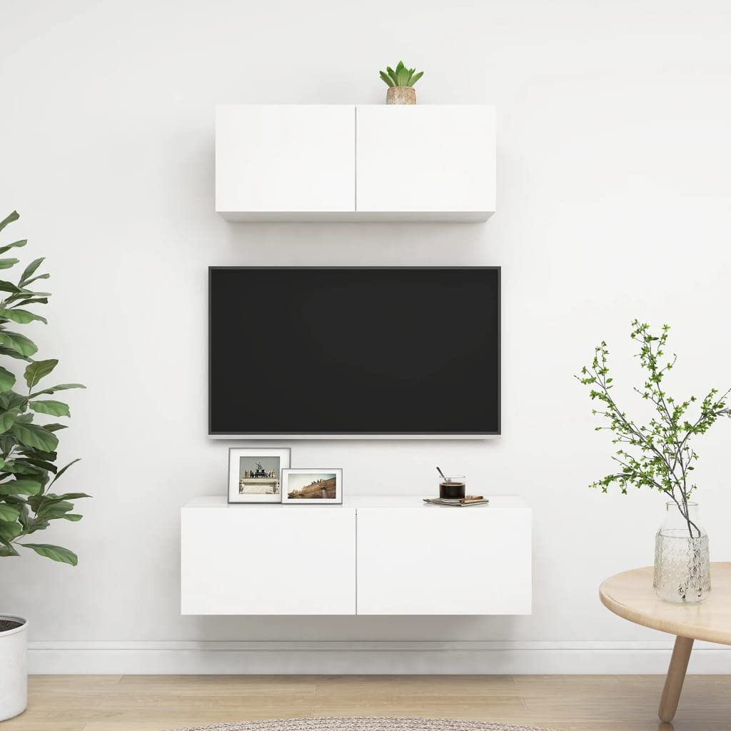 vidaXL TV Stand Set 2 Piece, TV Unit for Living Room, Sideboard, TV Console Media Unit Entertainment Center, Modern, White Engineered Wood