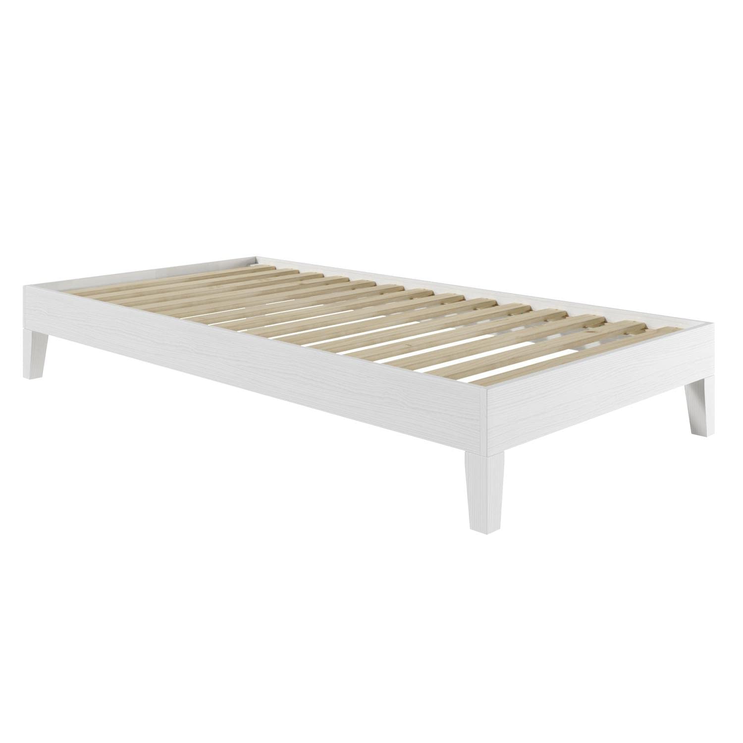 Steve Silver Co Nix Twin Platform Bed, 14-Slat Support System, Bedroom, 6.5-Inch Under Bed Clearance, Solid Pine Wood, No Box Spring Needed, 77.01" L x 40.47" W x 12.24" H, White