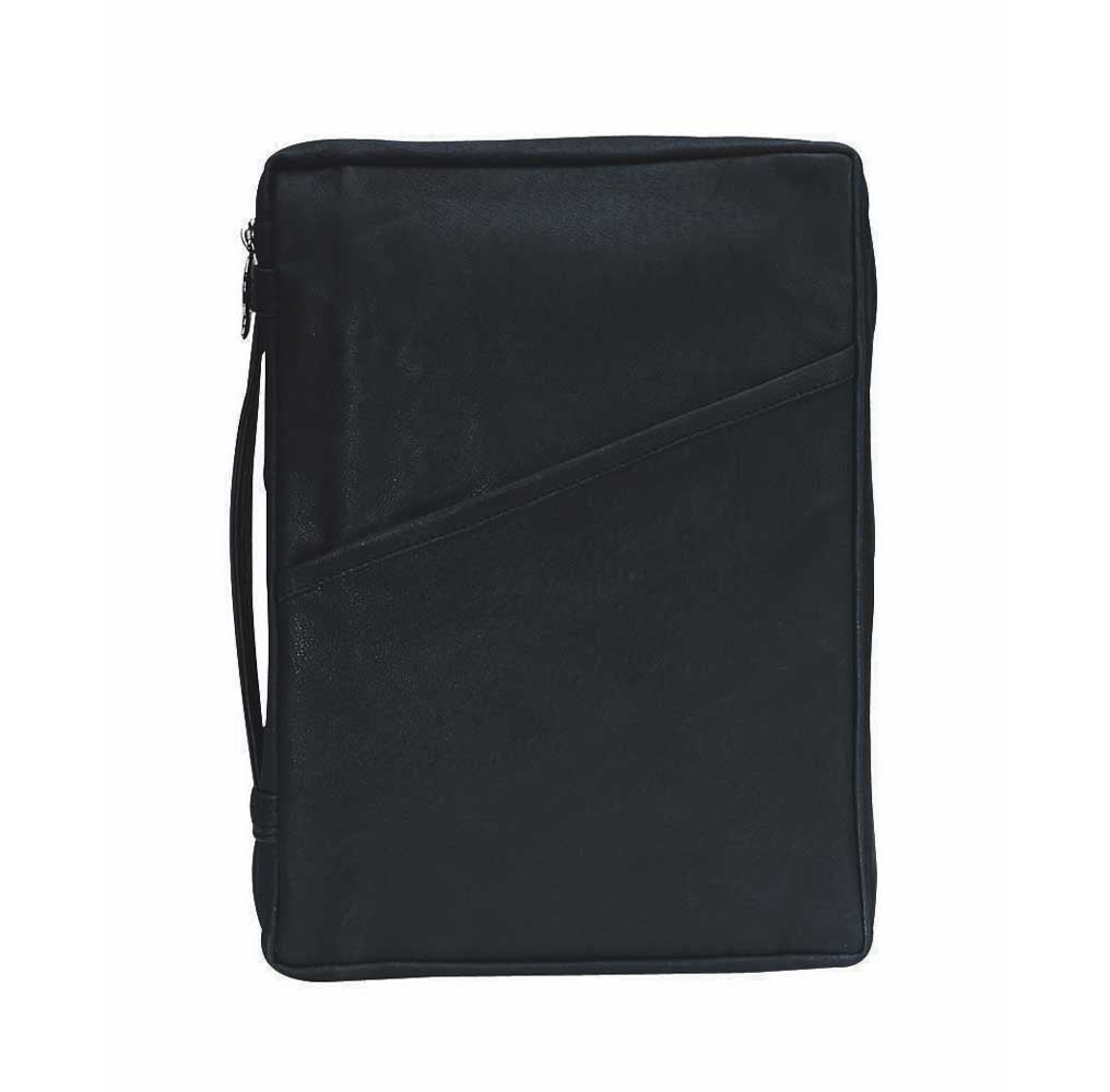 Black Classic Leather Bible Cover Case With Handle, Large
