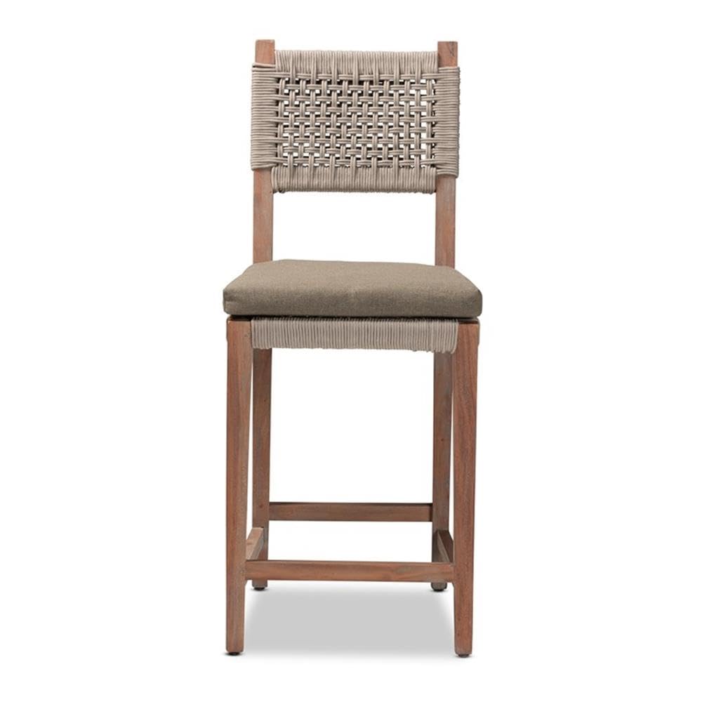 Baxton Studio Heyna Transitional Gray Woven Rope Mahogany Counter Stool