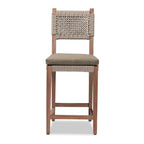 Baxton Studio Heyna Transitional Gray Woven Rope Mahogany Counter Stool