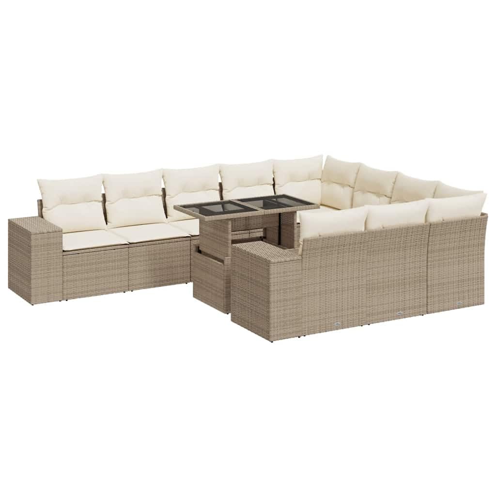 vidaXL 11 Piece Patio Sofa Set with Cushions Beige Poly Rattan