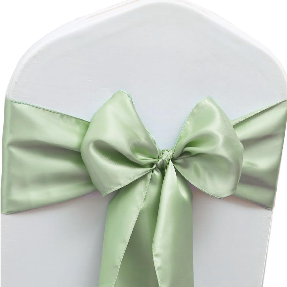 Jfdydm 50 Pack Satin Sage Green Chair Sashes For Wedding Birthday Party Bridal Shower Gender Reveal Decorations, Sage Green Chai