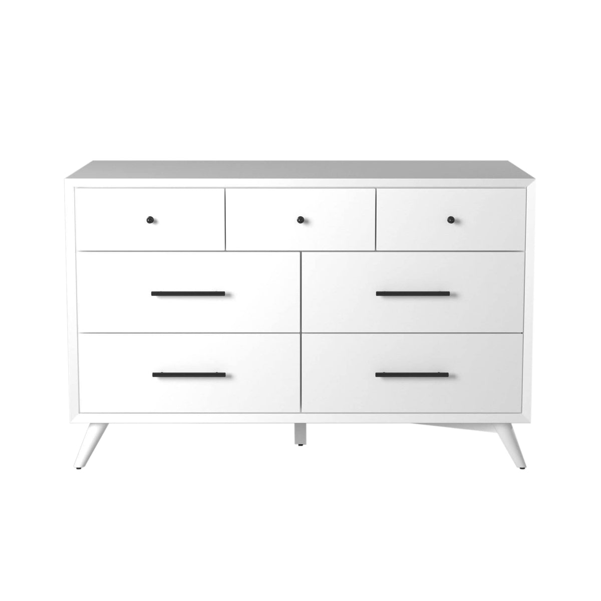 Alpine Furniture Flynn Mid Century Modern 7 Drawer Dresser, 56&quot; W X 19&quot; D X 36.5&quot; H, White