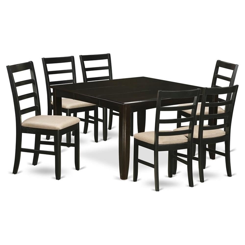 East West Furniture Parfait 7 Piece Modern Set Consist of a Square Wooden Table with Butterfly Leaf and 6 Linen Fabric Dining Room Chairs, 54x54 Inch, Cappuccino
