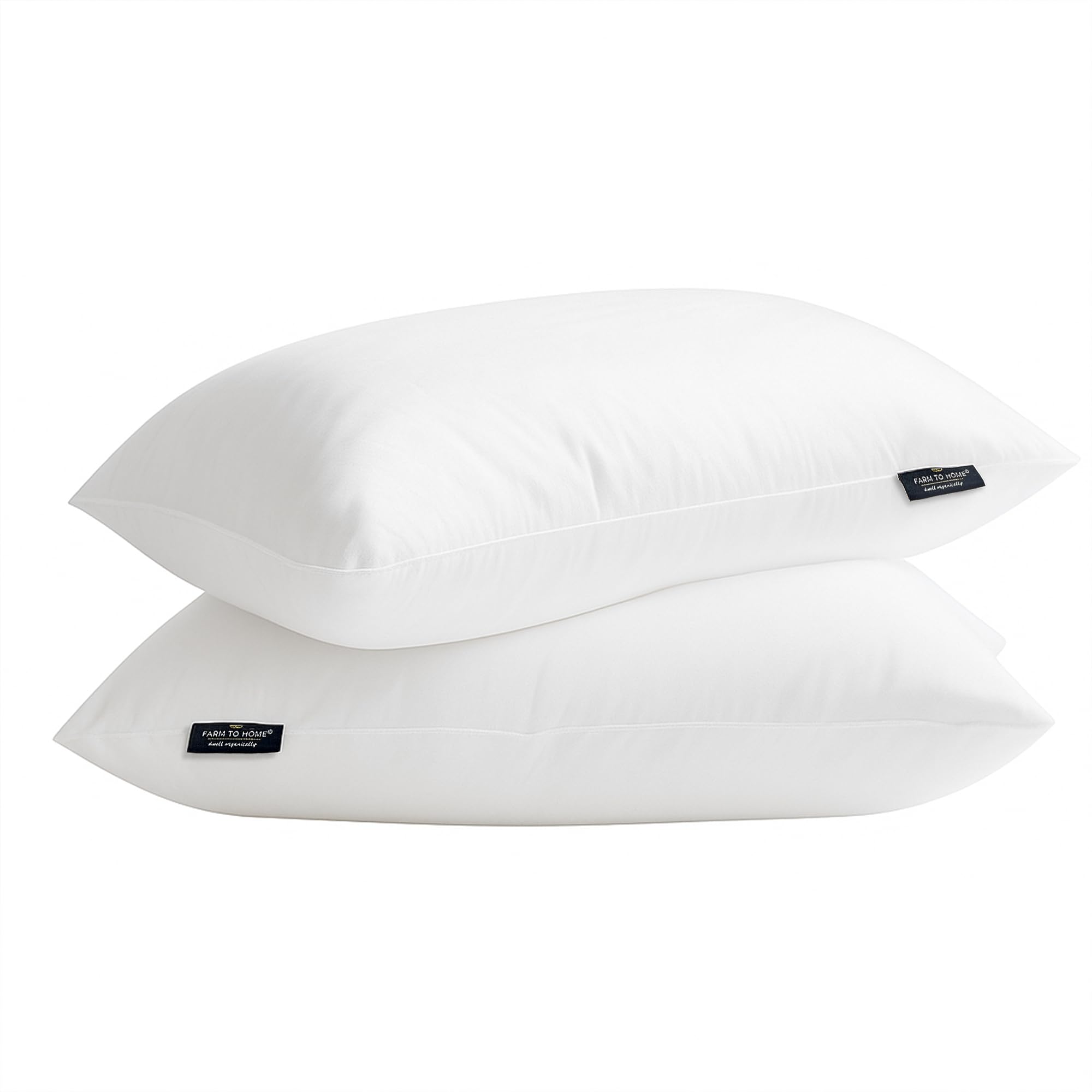 Farm To Home 100% Organic Cotton Cover Pillows Queen/Standard Size Set of 2, Down Alternative Hotel Quality Soft Bed Pillow for 