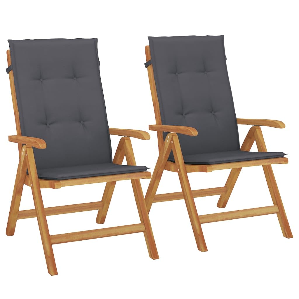 vidaXL Reclining Garden Chairs with Cushions 2 Pieces in Teak Wood