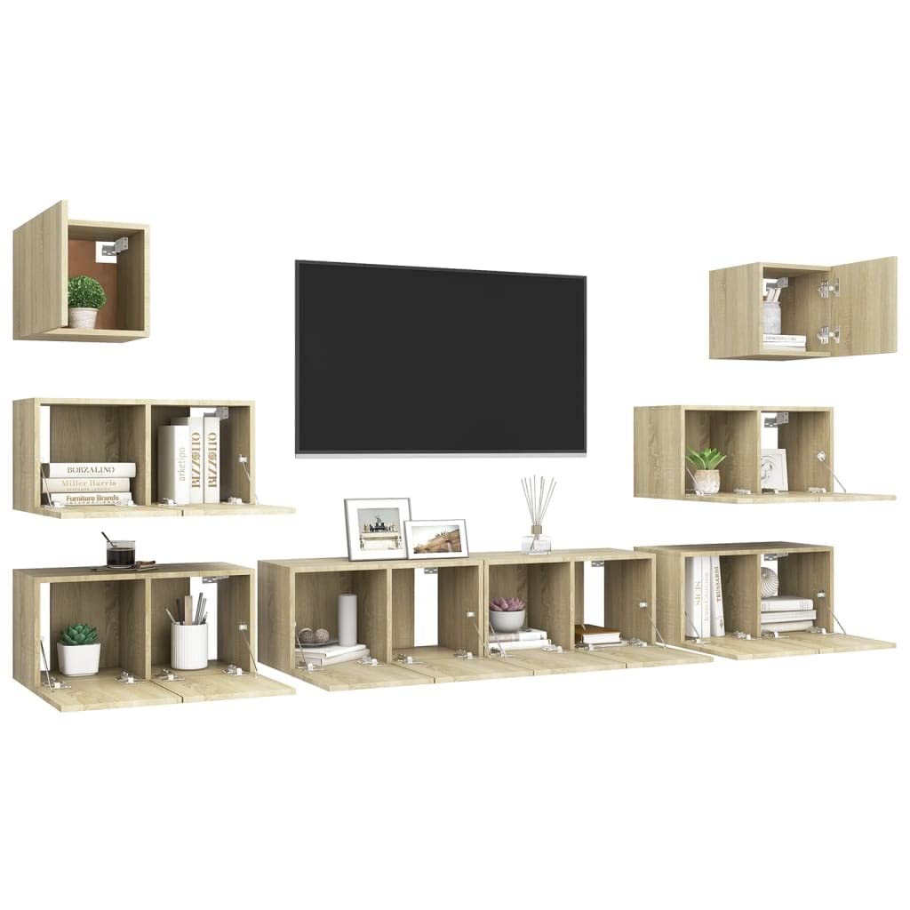 vidaXL TV Cabinet Set 8 Piece Home Indoor Living Room Hanging Wall-Mounted Stereo Plasma HiFi Cabinet TV Unit Furniture Sonoma Oak Engineered Wood